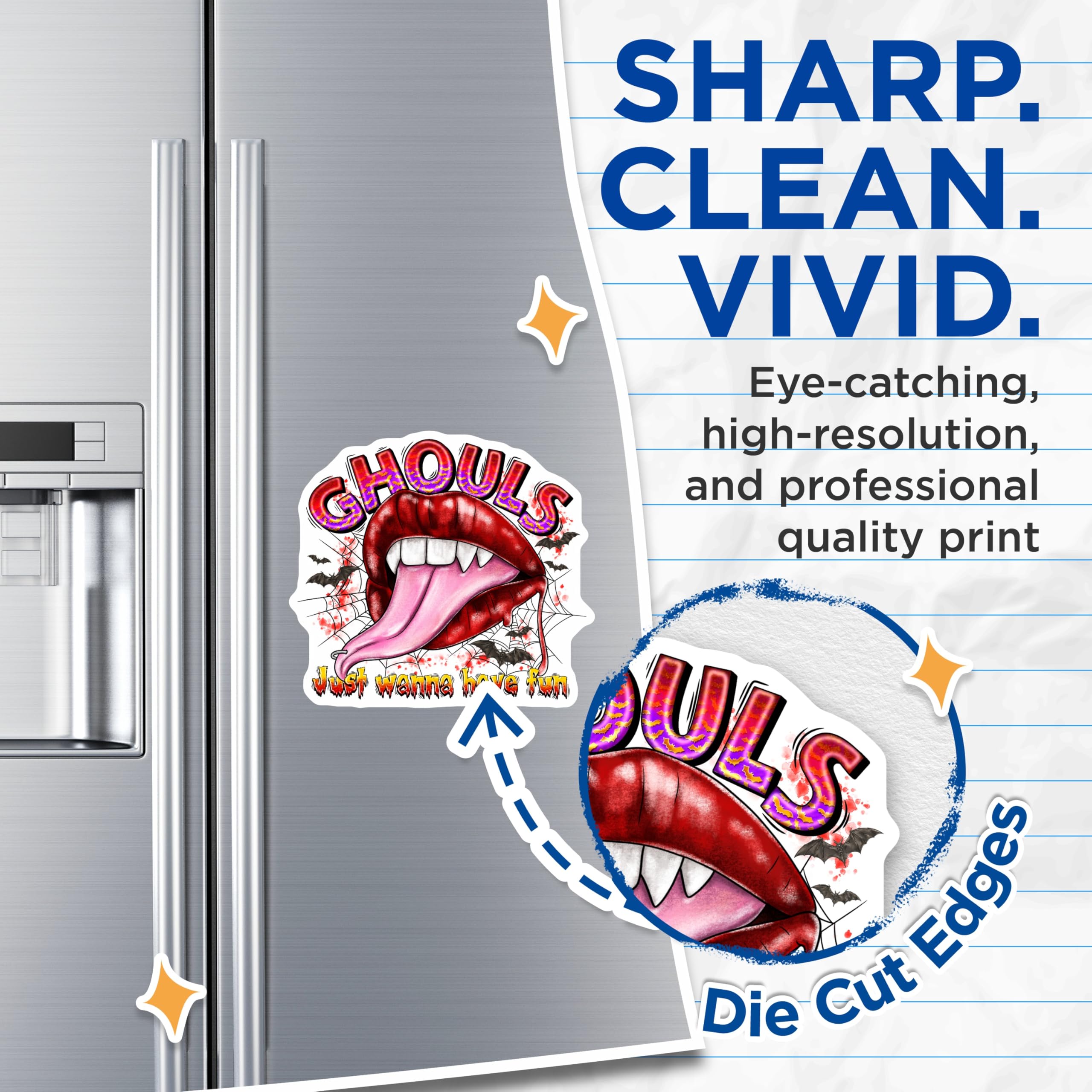 (2 Pack) Ghouls Just Wanna Have Fun Magnets - Edgy Vampire Lips Fangs - Spooky Bat Spiderweb Halloween Refrigerator Decor - 5 Inches On Longest Side - Thick Durable Magnet - Made in USA - MAG24689