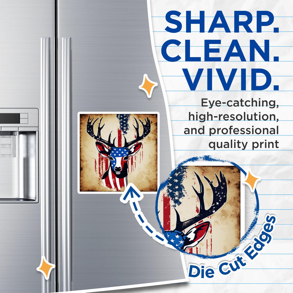 (2 Pack) American Flag Deer Magnets - Patriotic Rustic Wildlife Decor - USA Independence Day Home Display Accent - 5 Inches On Longest Side - Thick Durable Magnet - Made in USA - MAG19630