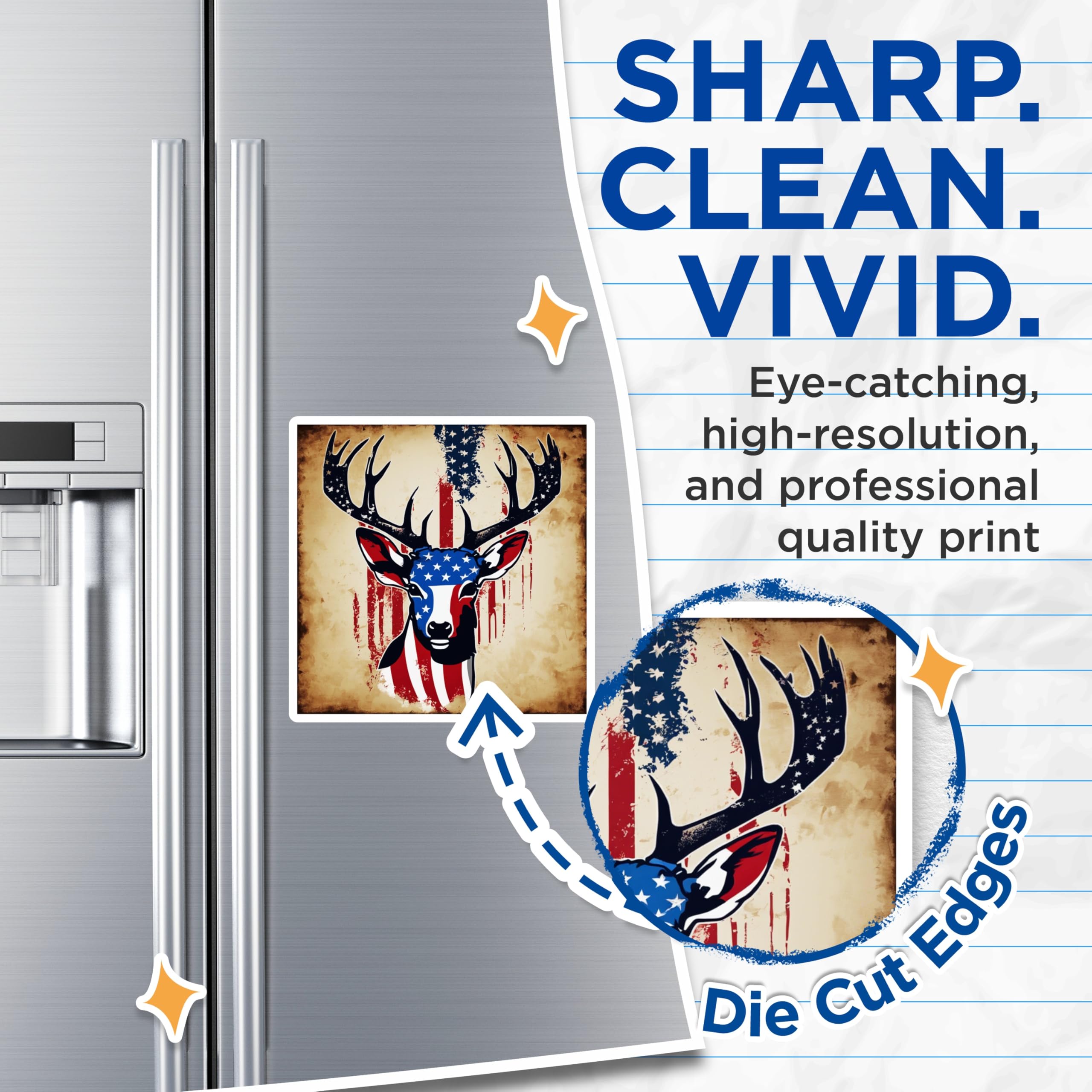 (2 Pack) American Flag Deer Magnets - Patriotic Rustic Wildlife Decor - USA Independence Day Home Display Accent - 5 Inches On Longest Side - Thick Durable Magnet - Made in USA - MAG19630