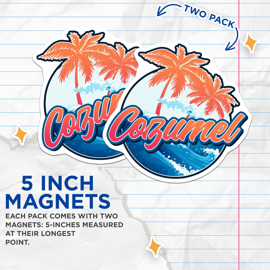 (2 Pack) Cozumel Mexico Magnets - Travel Souvenir - Tropical Island Decor - 5" On Longest Side - Premium Magnet - for Cars, Refrigerators, Toolboxes, Lockers - Made in USA - MAG17205
