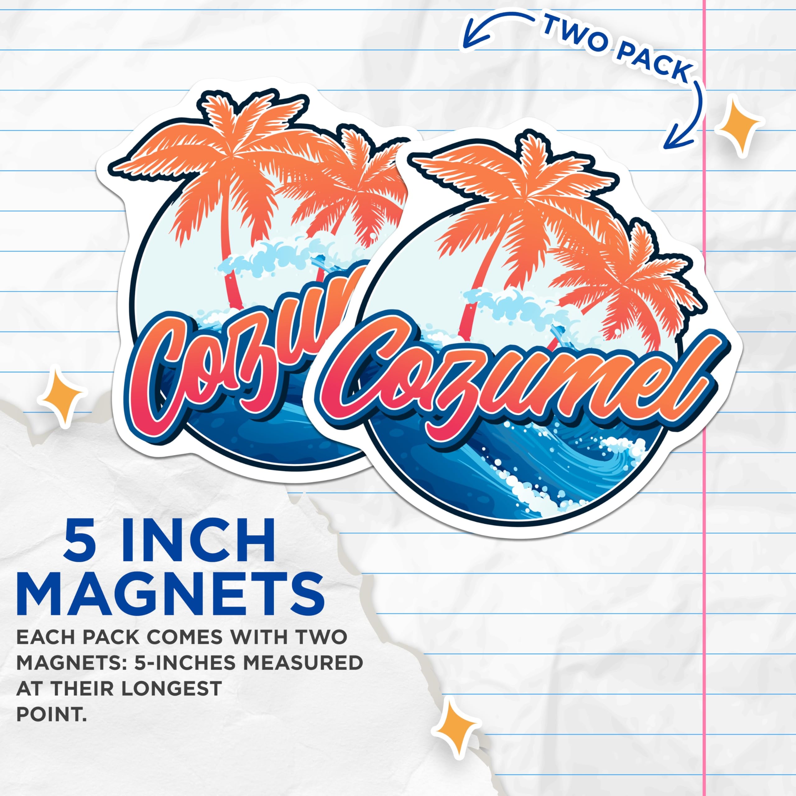 (2 Pack) Cozumel Mexico Magnets - Travel Souvenir - Tropical Island Decor - 5" On Longest Side - Premium Magnet - for Cars, Refrigerators, Toolboxes, Lockers - Made in USA - MAG17205