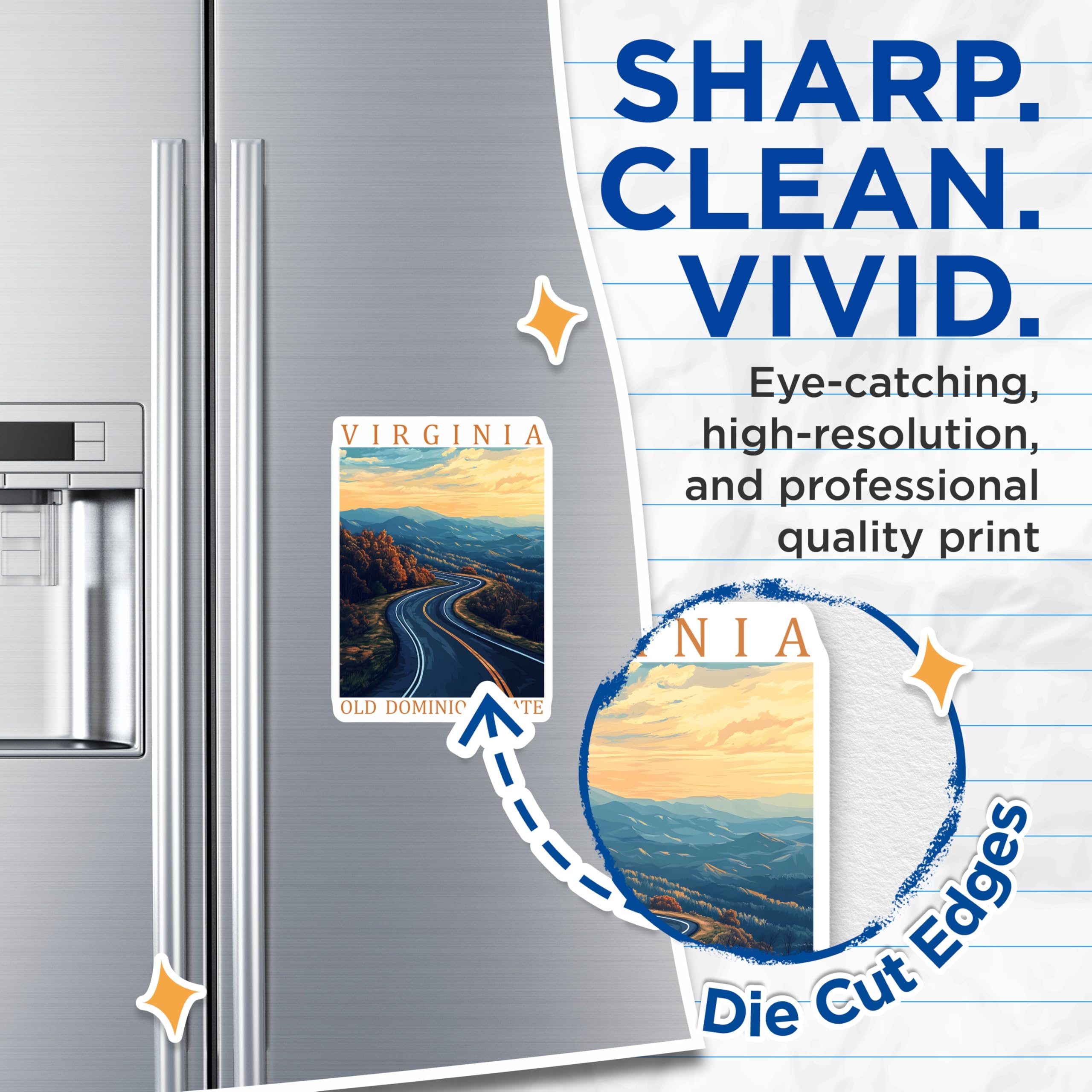 (2 Pack) Virginia Magnets - Mountain Road Art - Old Dominion Souvenir - 5" On Longest Side - Premium Magnet - for Cars, Refrigerators, Toolboxes, Lockers - Made in USA - MAG17920