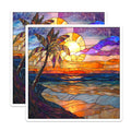 (2 Pack) Stained Glass Sunset Magnets - Tropical Beach Decor - Palm Tree Ocean Scene - 5 Inches On Longest Side - Thick Durable Magnet - Made in USA - MAG25901
