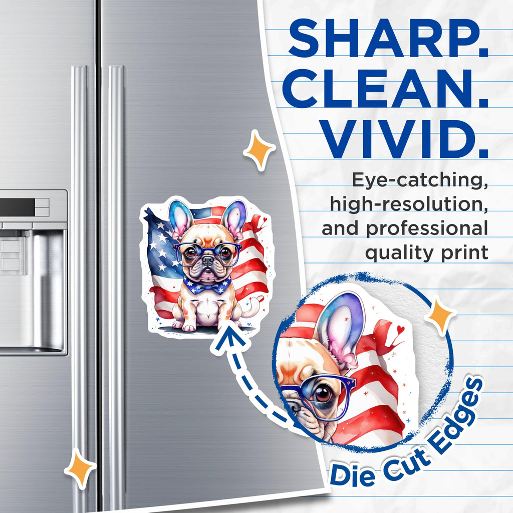 (2 Pack) French Bulldog Magnets - Patriotic Pup with American Flag - Fridge Decor Dog Lover - 5" On Longest Side - Premium Magnet - for Cars, Refrigerators, Toolboxes, Lockers - Made in USA - MAG15014