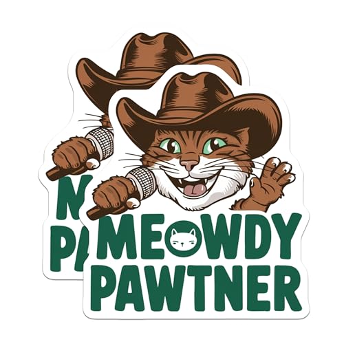(2 Pack) Cat Cowboy Stickers - Funny Cat Meme - Cute Animal Decals - 5" On Longest Side - Sticks to Smooth Flat Surfaces - Made in USA - BMCS5929