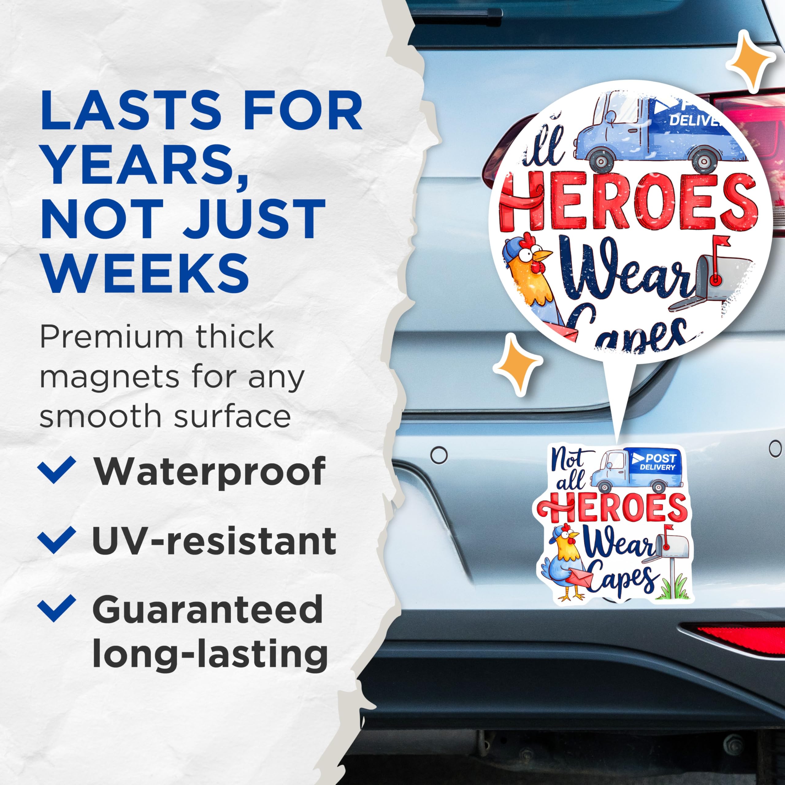 (2 Pack) Not All Heroes Wear Capes Magnets - Mail Carrier Appreciation - Postal Worker Thank You Gift - 5 Inches On Longest Side - Thick Durable Magnet - Made in USA - MAG30392