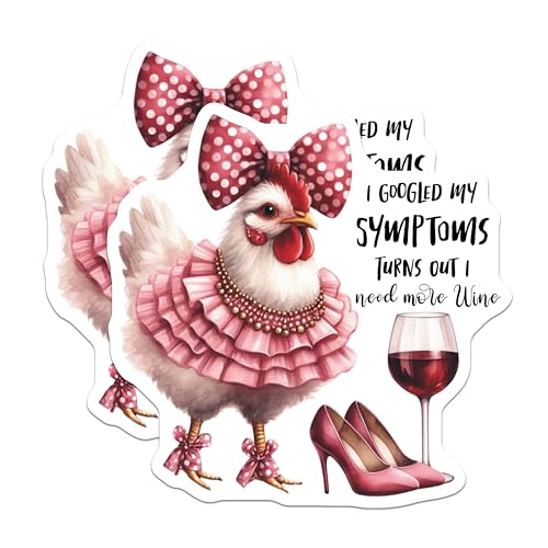 (2 Pack) Chicken Quote Stickers - Funny Animal Stickers - Wine Lover Stickers - 5" On Longest Side - Sticks to Smooth Flat Surfaces - Made in USA - BMCS4505