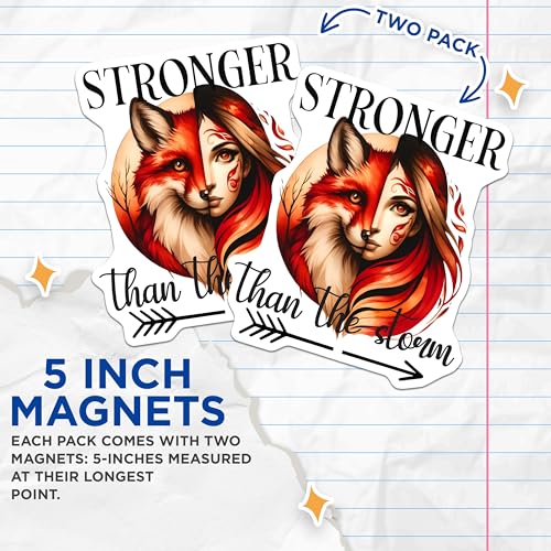 (2 Pack) Stronger Than The Storm Magnets Magnets - Fox and Woman Art - 5" On Longest Side - Made in USA - Sticks to Refrigerators & Metal Surfaces - MAG9235