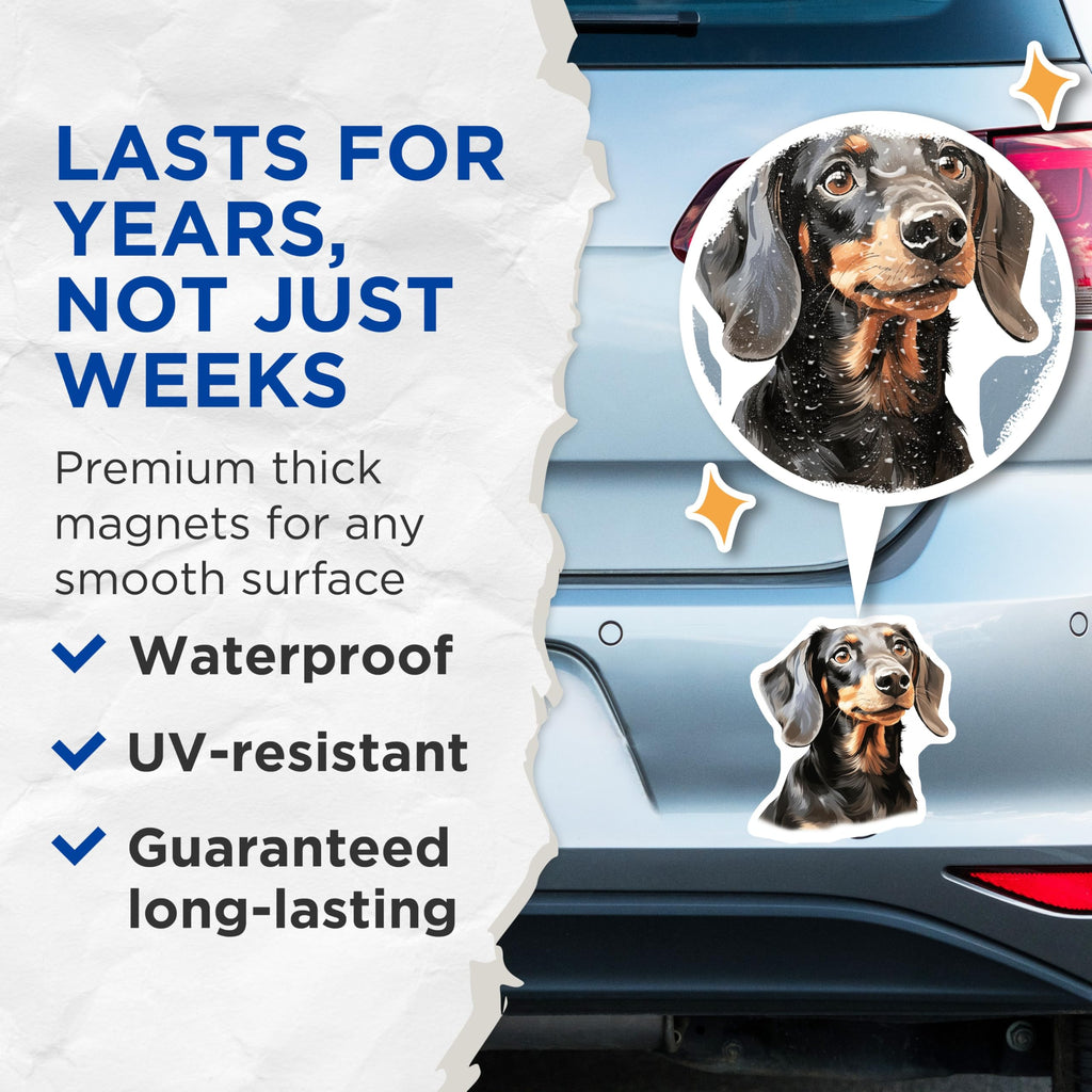 (2 Pack) Black Tan Dachshund Magnets - Doxie Dog Portrait - Pet Lover Fridge Decor - 5 Inches On Longest Side - Thick Durable Magnet - Made in USA - MAG30876