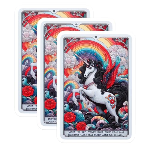 (3 Pack) Rainbow Unicorn Decals - Winged Unicorns - Fantasy Art Decals - 3 Inches On Longest Side - Easy Peel & Apply - Made in USA - 3MCS0107