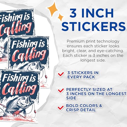 (3 Pack) Fishing is Calling Decals - Angler Decal - Laptop Decal - 3 Inches On Longest Side - Easy Peel & Apply - Made in USA - 3MCS1473