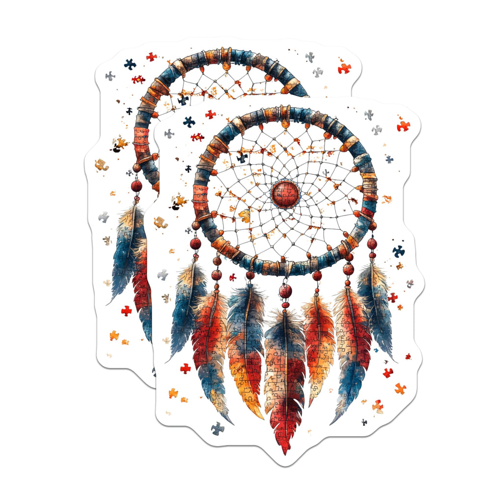 (2 Pack) Dreamcatcher Magnets - Vibrant Watercolor Puzzle Art - Bohemian Native Feather Design - Spiritual Home Decor Accent - 5 Inches On Longest Side - Thick Durable Magnet - Made in USA - MAG23818