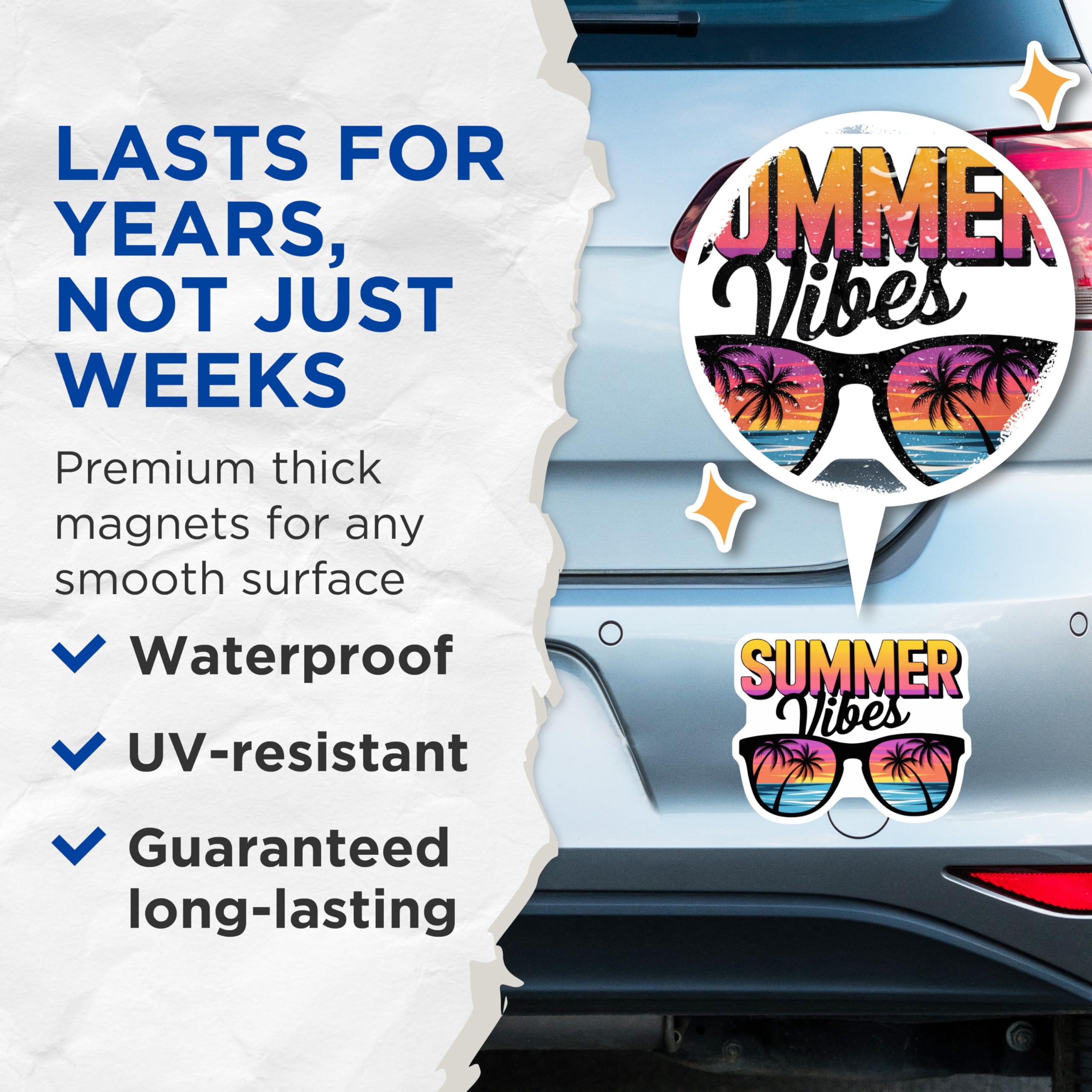 (2 Pack) Summer Vibes Magnets - Beach Palm Tree - Sunglasses Refrigerator Magnets - 5" On Longest Side - Premium Magnet - for Cars, Refrigerators, Toolboxes, Lockers - Made in USA - MAG15999
