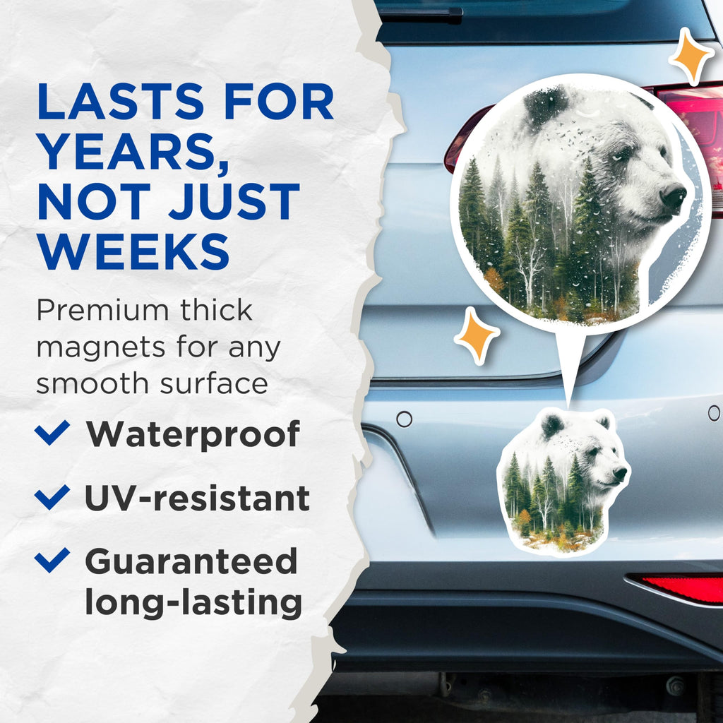 (2 Pack) White Bear Magnets - Forest Scenery - Nature Lover Home Decor - 5" On Longest Side - Premium Magnet - for Cars, Refrigerators, Toolboxes, Lockers - Made in USA - MAG16034