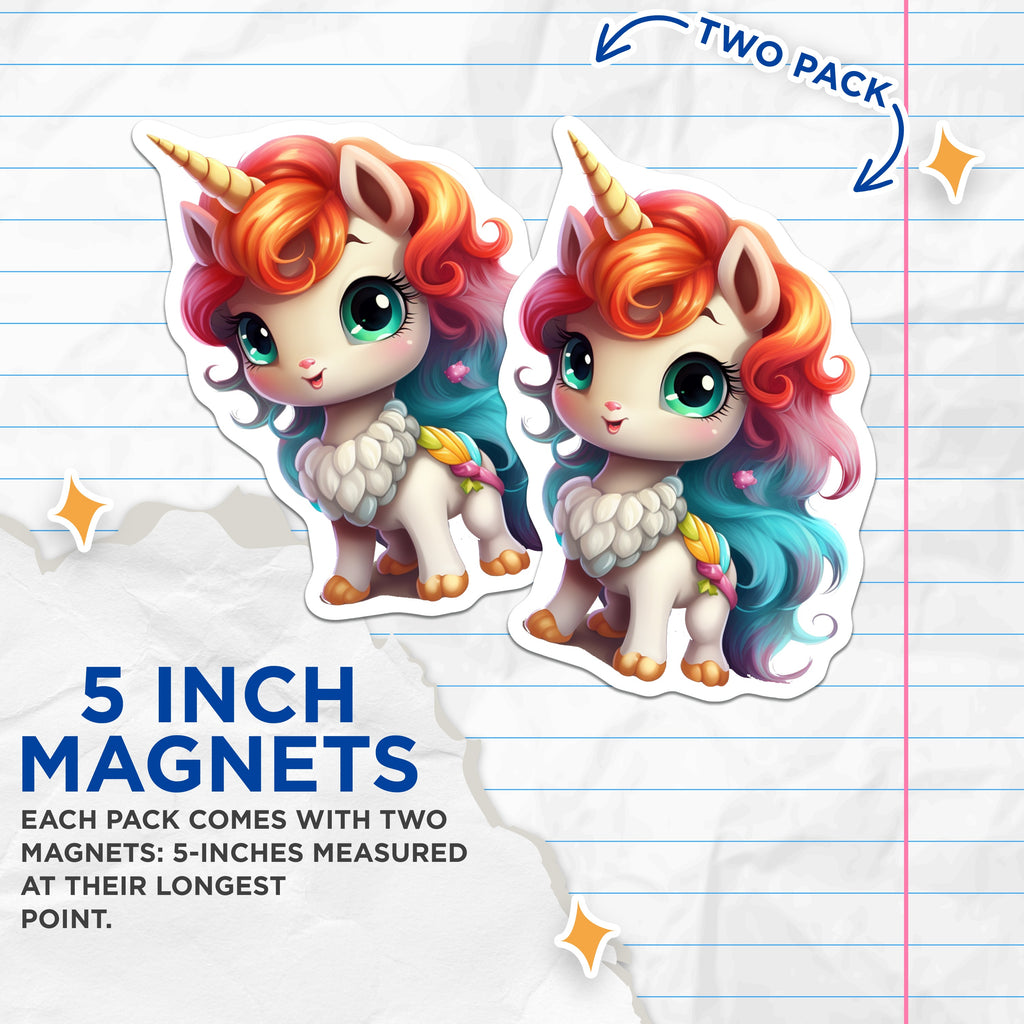 (2 Pack) Cute Unicorn Magnets - Kawaii Fantasy Decor - Locker Refrigerator Magnets - 5 Inches On Longest Side - Thick Durable Magnet - Made in USA - MAG38865