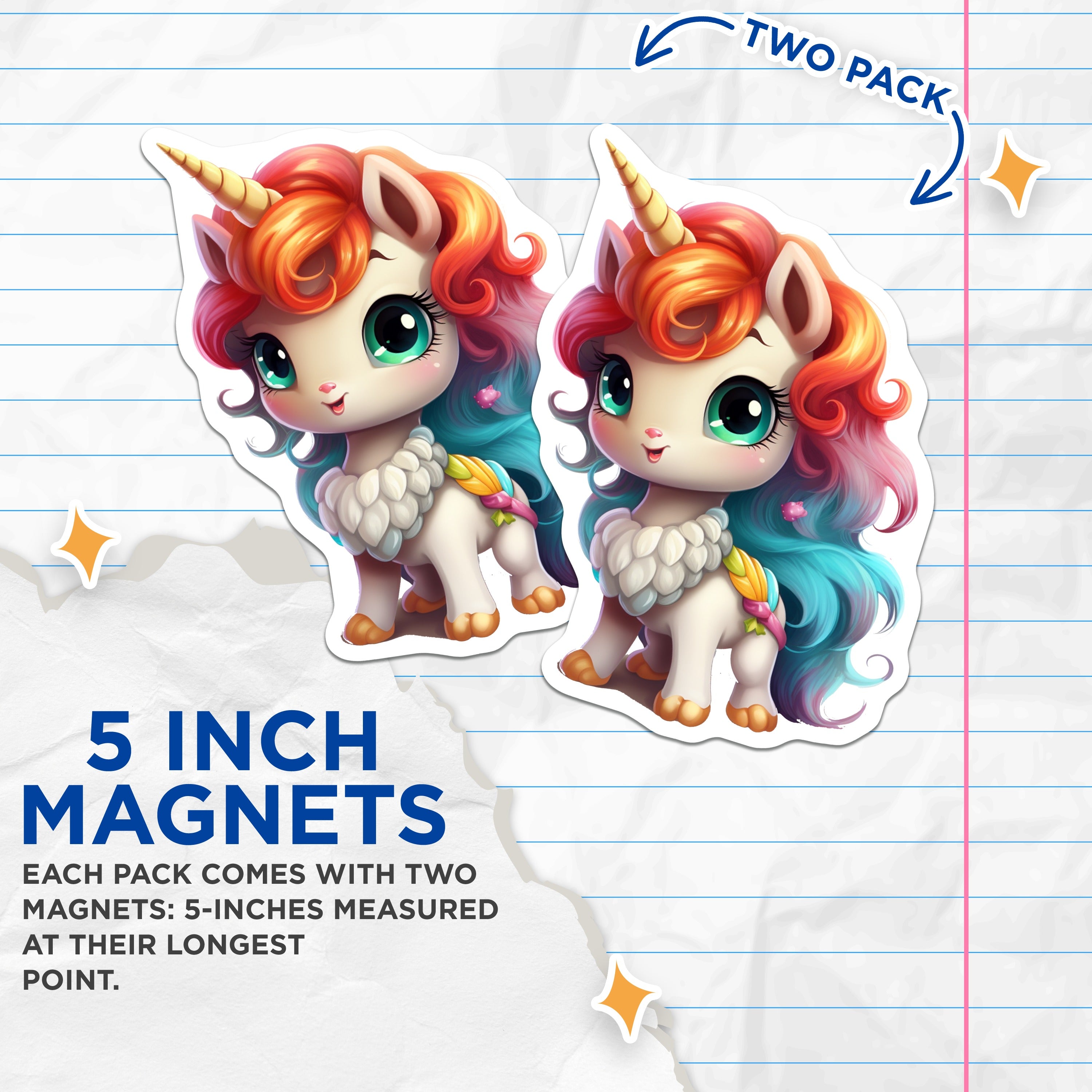 (2 Pack) Cute Unicorn Magnets - Kawaii Fantasy Decor - Locker Refrigerator Magnets - 5 Inches On Longest Side - Thick Durable Magnet - Made in USA - MAG38865