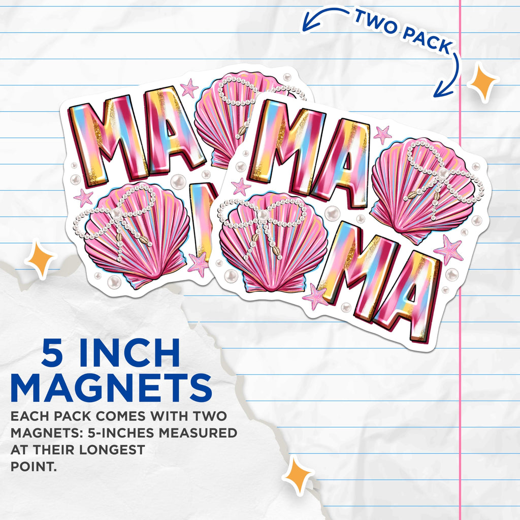 (2 Pack) Mama Magnets - Mermaid Aesthetic Decor - Coastal Mom Accessories - 5 Inches On Longest Side - Thick Durable Magnet - Made in USA - MAG25354