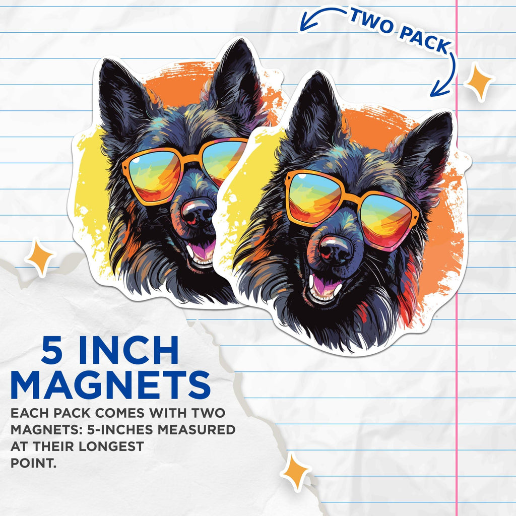 (2 Pack) Belgian Sheepdog Dog Magnets - Belgian Sheepdog with Sunglasses - Choose FromOver 100 Dog Breeds - 5" On Longest Side - Premium Magnet - Made in USA - MAG0315