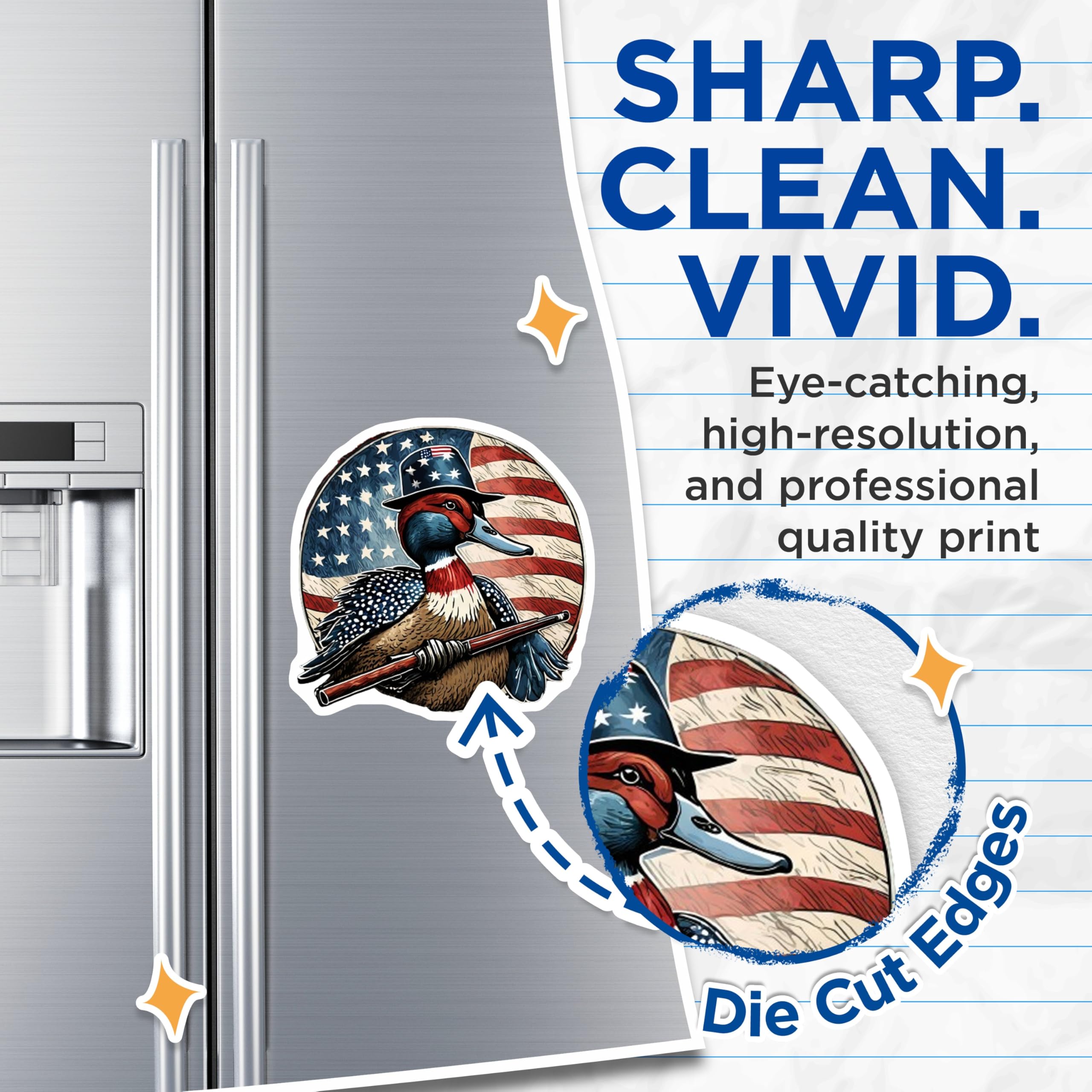 (2 Pack) Patriotic Duck Magnets - American Flag Wildlife Art - Uncle Sam Hunter Decor - 5 Inches On Longest Side - Thick Durable Magnet - Made in USA - MAG21498