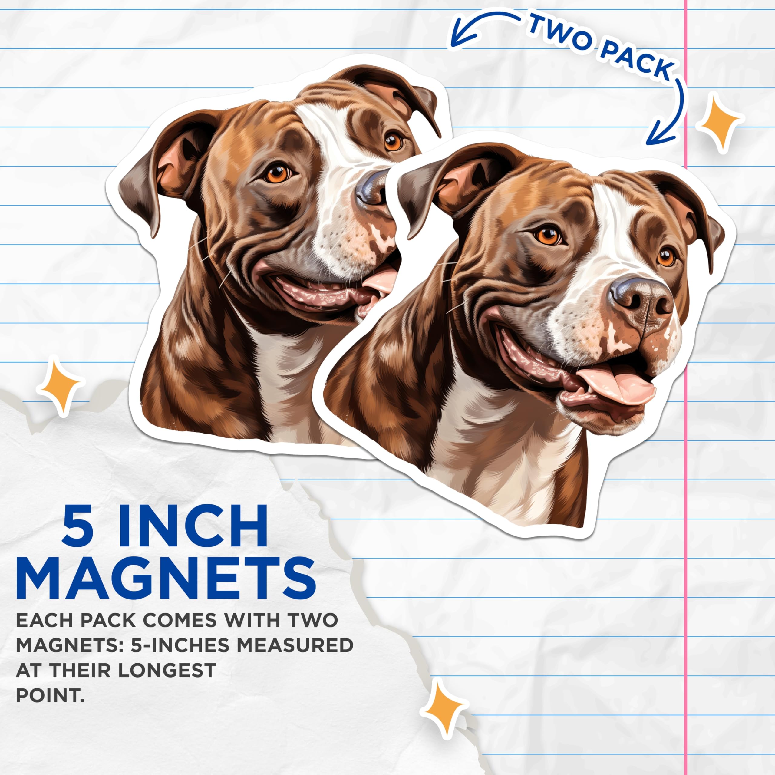 (2 Pack) Pitbull Magnets - American Pit Bull Dog Art - Loyal Canine Friend Refrigerator Decor - Pet Owner Collectible - 5 Inches On Longest Side - Thick Durable Magnet - Made in USA - MAG24929