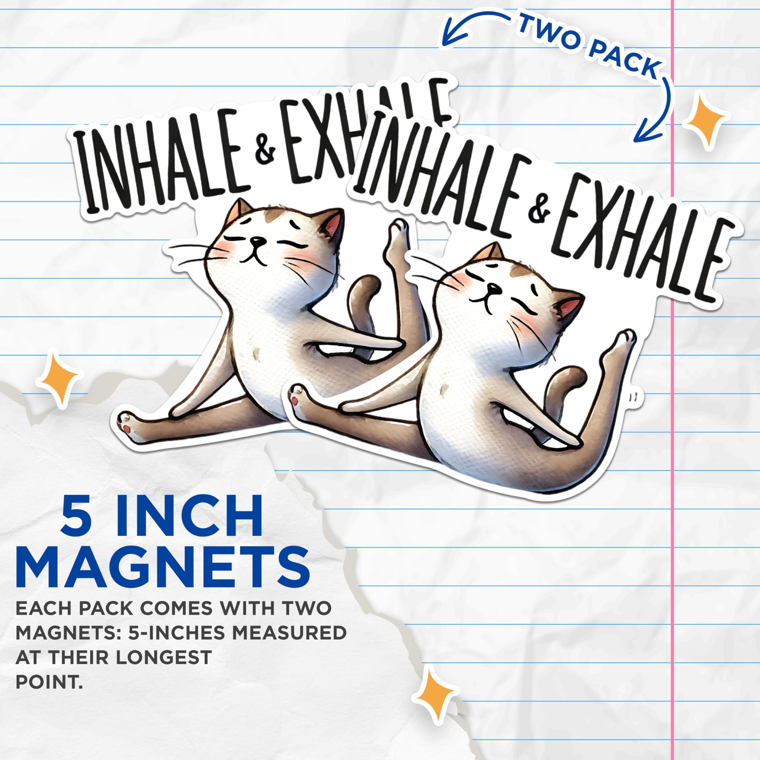(2 Packs) Inhale & Exhale Cat Doing Yoga Stretching Magnets - Funny Cute Cat Yogi Yoga Magnets - 5 Inches On Longest Side - Premium Magnet - for Fridges, Toolboxes, Cars - Made in USA - MAG2414