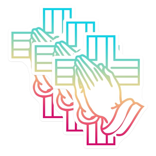(3 Pack) Praying Hands Decals - Christian Cross Sticker - Religious Laptop Decals - 3 Inches On Longest Side - Easy Peel & Apply - Made in USA - 3MCS4383