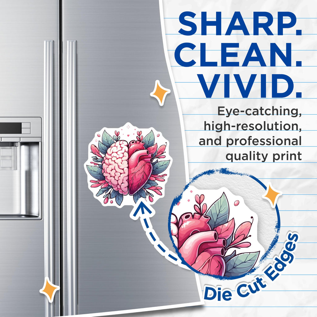 (2 Pack) Brain Heart Magnets - Logic Emotion Duality Art - Mental Health Science Decor - Refrigerator Locker Accent - 5 Inches On Longest Side - Thick Durable Magnet - Made in USA - MAG19529