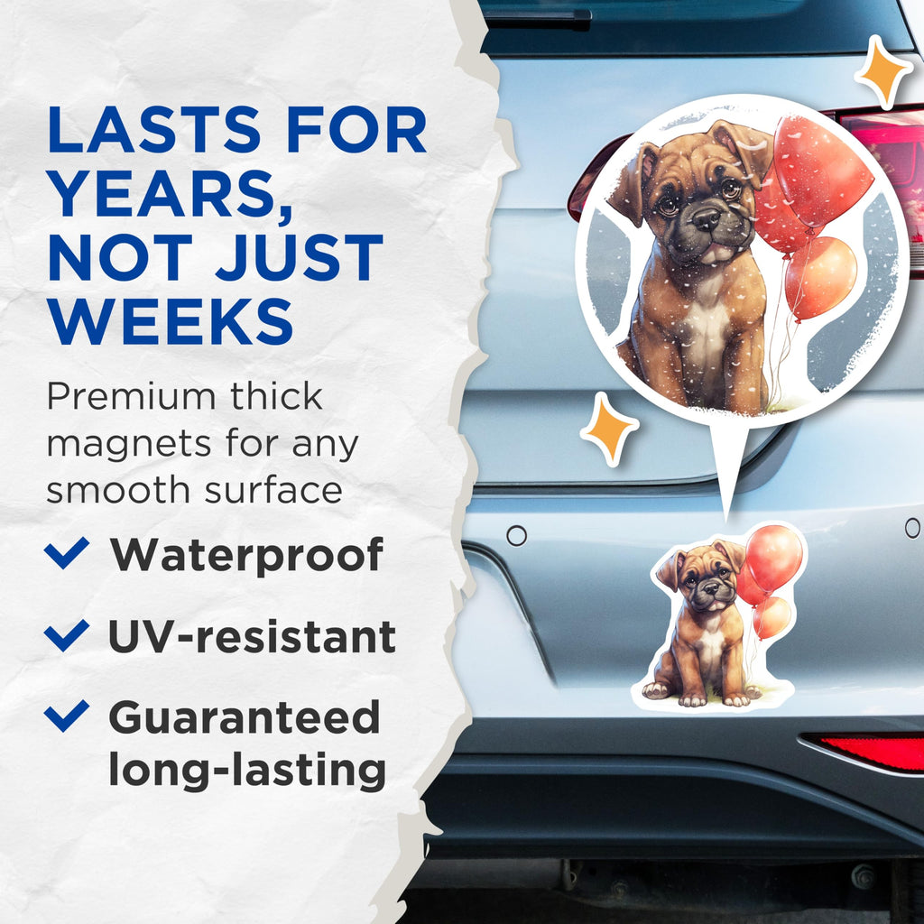 (2 Pack) Boxer Dog Magnets - Puppy Art - Balloon Animal Decorations - 5" On Longest Side - Premium Magnet - for Cars, Refrigerators, Toolboxes, Lockers - Made in USA - MAG16506
