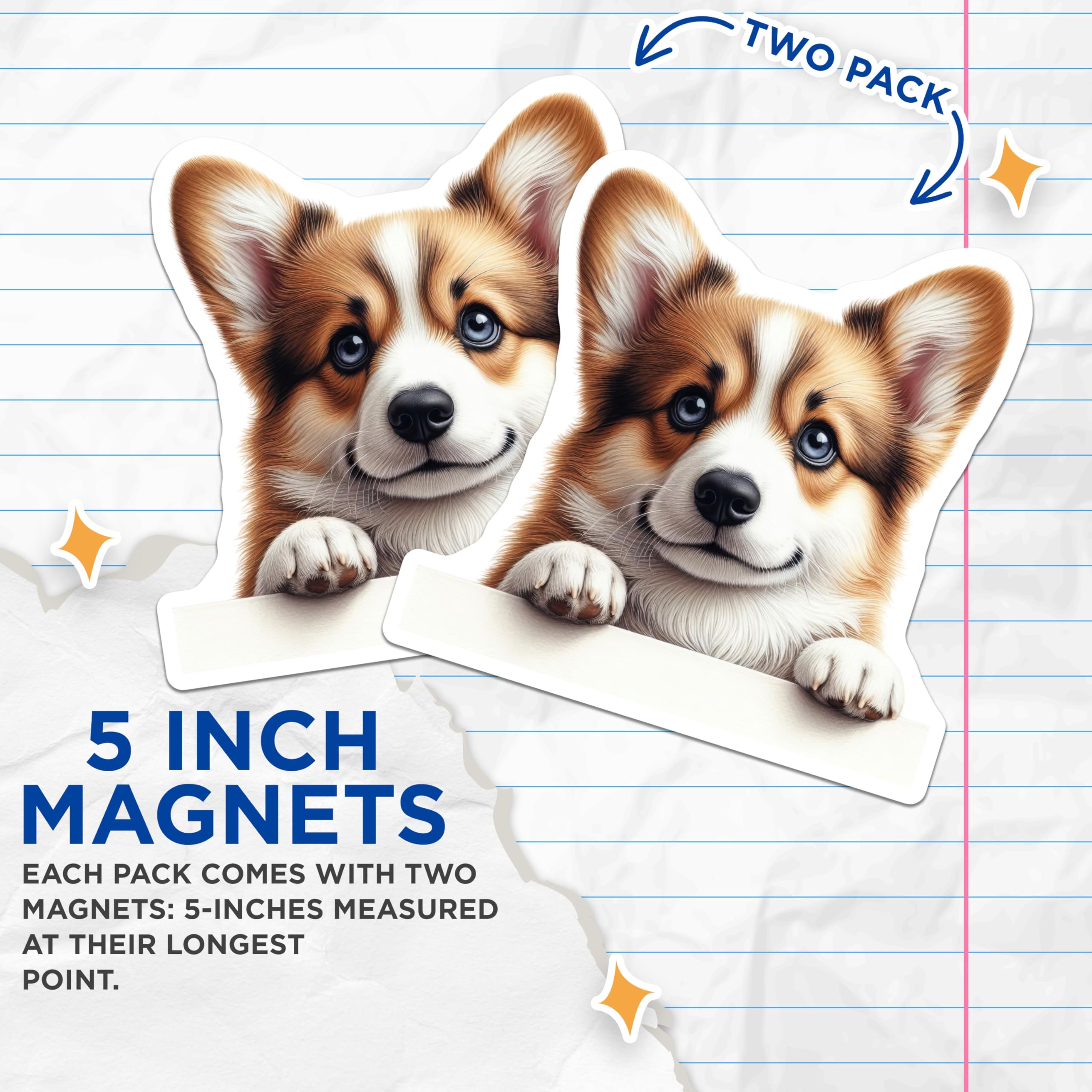 (2 Pack) Corgi Dog Magnets - Adorable Puppy Decoration - Pet Lover Fridge Decals - 5" On Longest Side - Premium Magnet - for Cars, Refrigerators, Toolboxes, Lockers - Made in USA - MAG15135