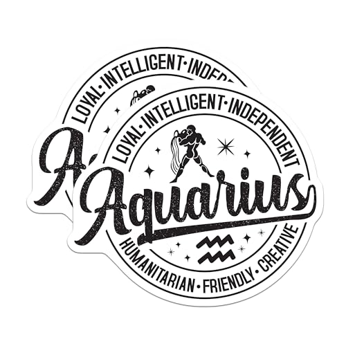(2 Pack) Aquarius Stickers - Zodiac Sign Stickers - Astrology Stickers - Horoscope Stickers - Star Sign Stickers - 5" On Longest Side - Sticks to Smooth Flat Surfaces - Made in USA - BMCS4754