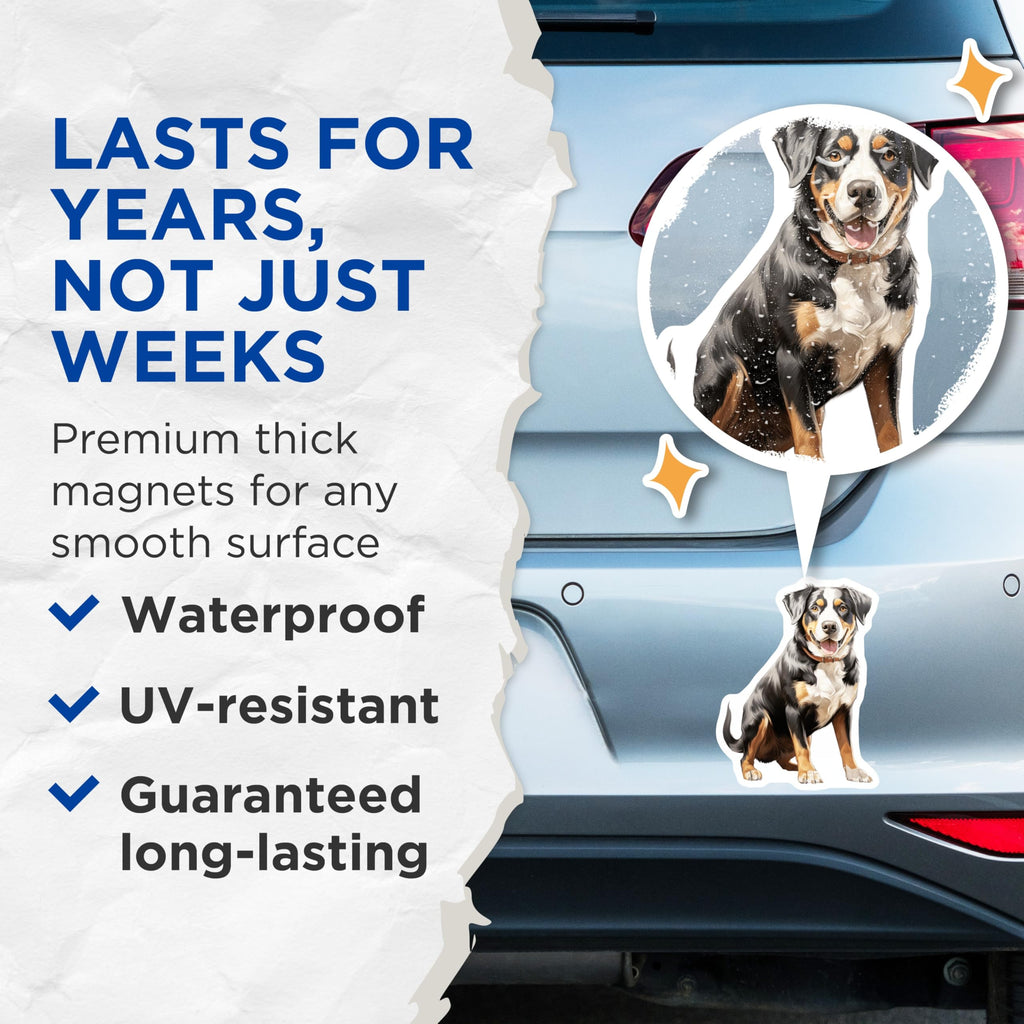 (2 Pack) Entlebucher Mountain Dog Magnets - Swiss Canine Enthusiast Decor - Fridge Locker Pet Portrait Magnet for Dog Lovers - 5 Inches On Longest Side - Thick Durable Magnet - Made in USA - MAG24827