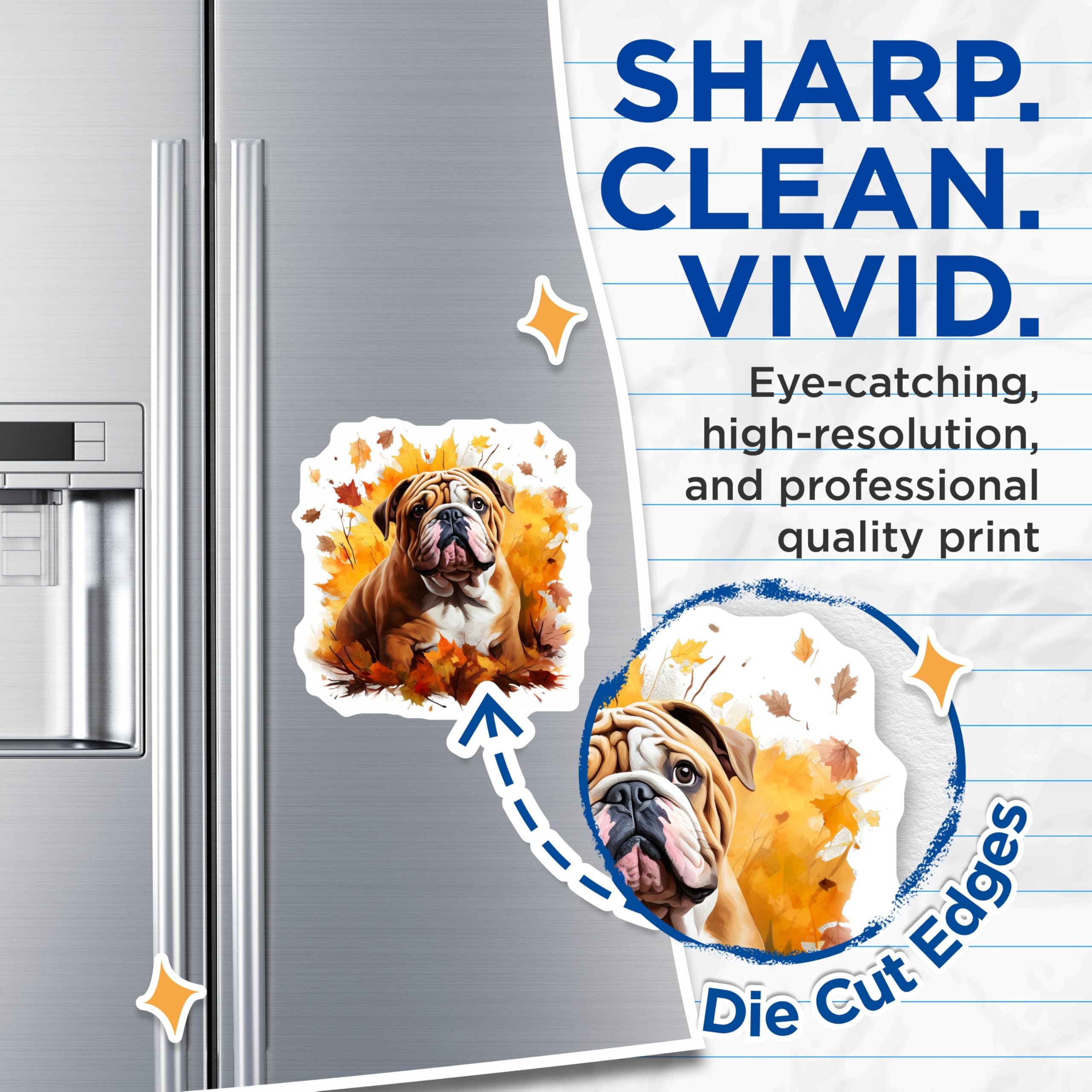 (2 Pack) Bulldog Fall Magnets - Autumn Dog Decor - Pet Lover Kitchen Accessories - English Bulldog Art - 5 Inches On Longest Side - Thick Durable Magnet - Made in USA - MAG26001