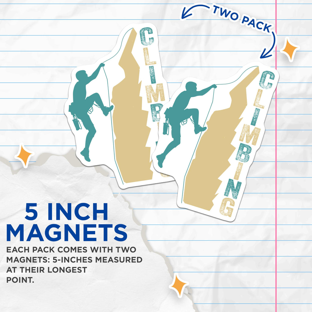 (2 Pack) Rock Climbing Magnets - Outdoor Adventure Decor - Climber Fridge Art - 5" On Longest Side - Sticks to Smooth Flat Surfaces - Made in USA - MAG10625