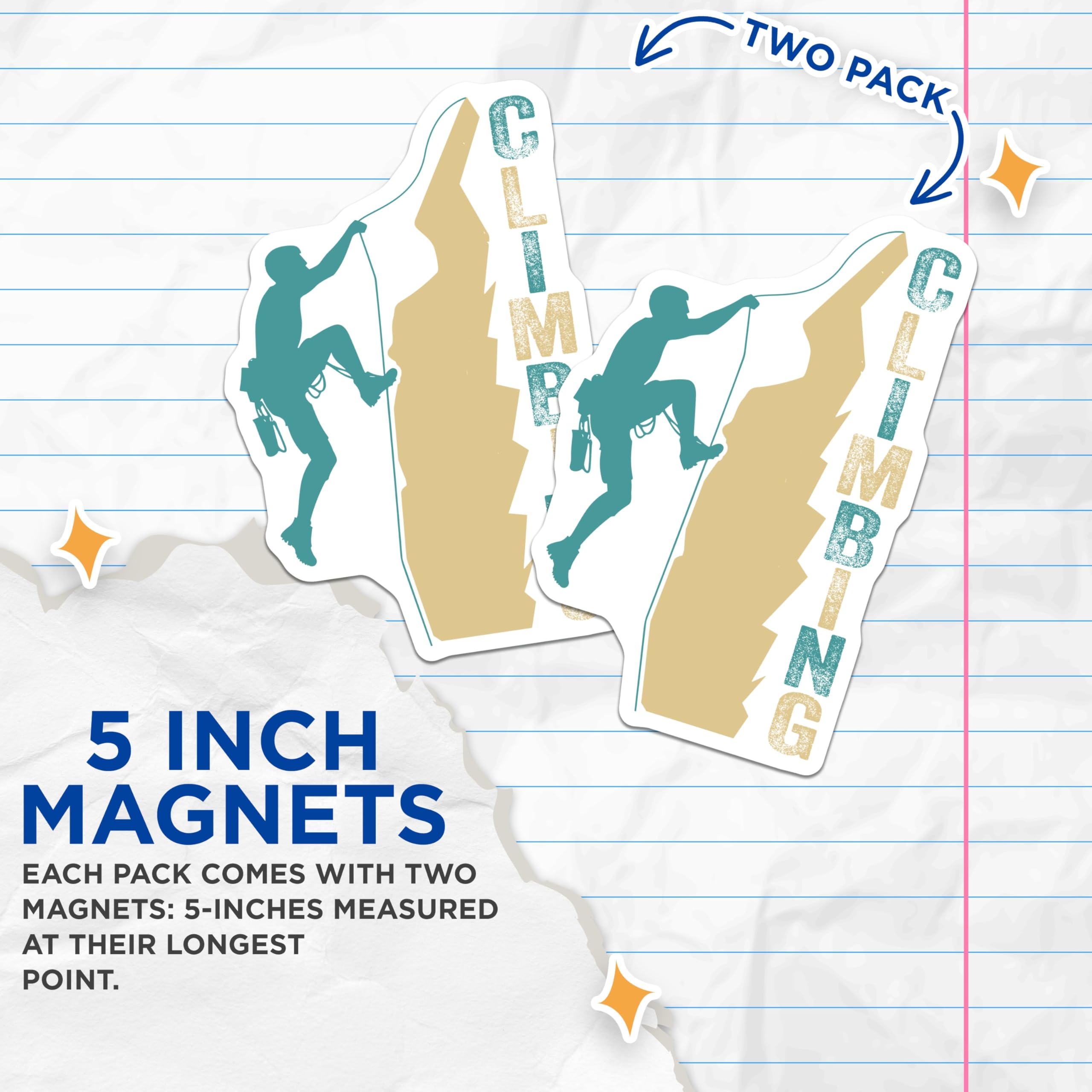 (2 Pack) Rock Climbing Magnets - Outdoor Adventure Decor - Climber Fridge Art - 5" On Longest Side - Sticks to Smooth Flat Surfaces - Made in USA - MAG10625