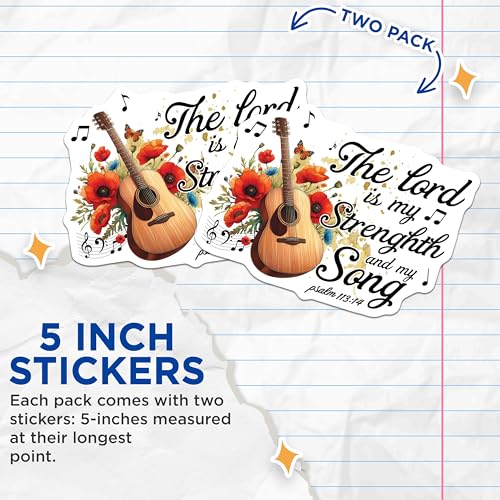 (2 Pack) Inspirational Christian Stickers - Guitar Floral Stickers - Uplifting Music Quote Stickers - 5" On Longest Side - Sticks to Smooth Flat Surfaces - Made in USA - BMCS3747