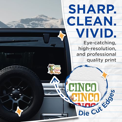 (2 Pack) Cinco De Mayo Stickers - Cactus Playing Guitar - Mexican Fiesta Decor - Party Vibes - Fun for Celebration - 5" On Longest Side - Sticks to Smooth Flat Surfaces - Made in USA - BMCS8229