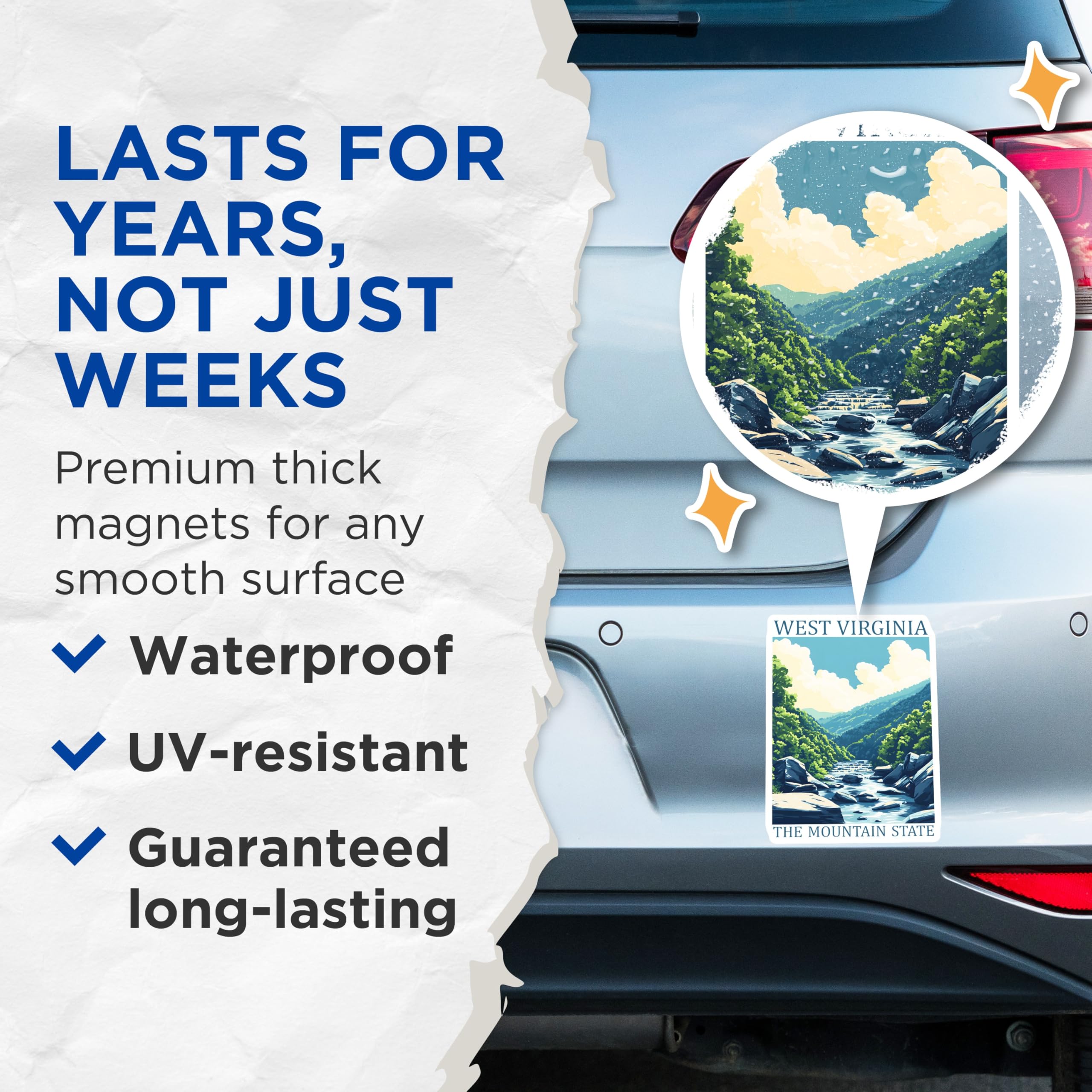 (2 Pack) West Virginia Magnets - Mountain State Art - WV Travel Souvenir - 5" On Longest Side - Premium Magnet - for Cars, Refrigerators, Toolboxes, Lockers - Made in USA - MAG17321