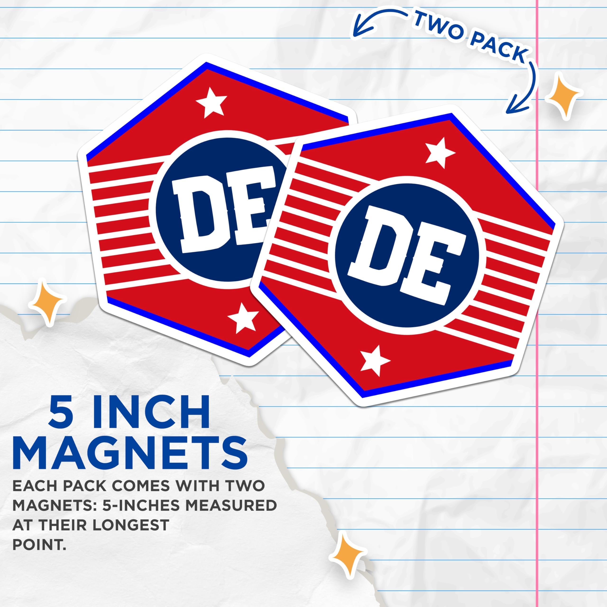 (2 Pack) DE State Pride Magnets - Delaware Home Decor - State Symbol Souvenir - 5" On Longest Side - Premium Magnet - for Cars, Refrigerators, Toolboxes, Lockers - Made in USA - MAG17955