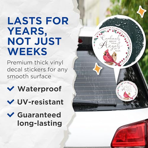(2 Pack) Cardinals Appear When Angels are Near Stickers - Inspirational Bird Decal - Memorial Vinyl Sticker - 5" On Longest Side - Sticks to Smooth Flat Surfaces - Made in USA - BMCS8630