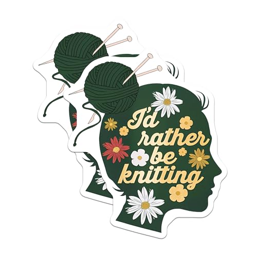 (2 Pack) IÃ¢â‚¬â„¢d Rather Be Knitting Stickers - Yarn Ball Knit Art - Flowers Hobby Decal for Knitters - 5" On Longest Side - Sticks to Smooth Flat Surfaces - Made in USA - BMCS8906