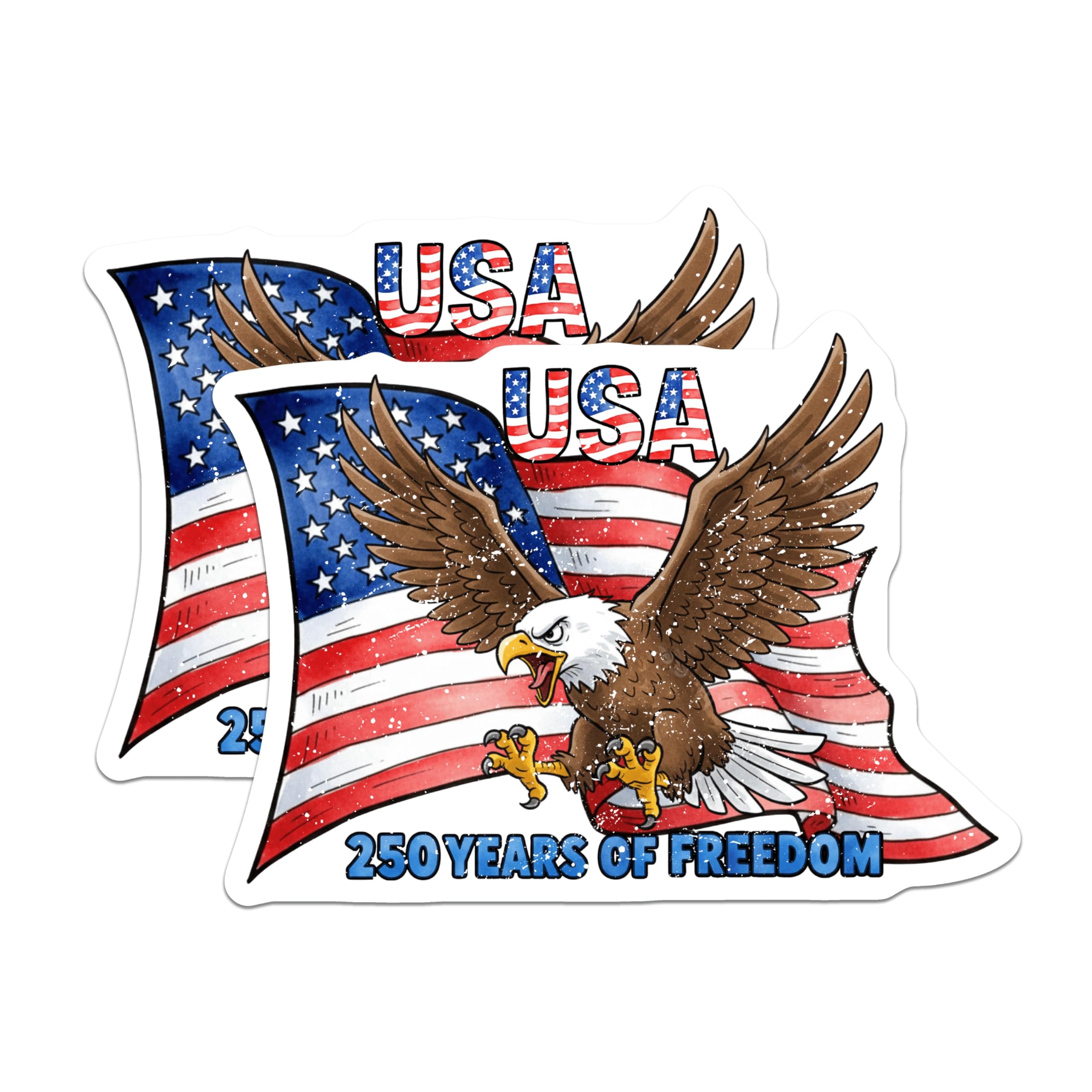 (2 Pack) Patriotic Eagle Magnets - American Flag USA Decor - 250 Years of Freedom Display - 5 Inches On Longest Side - Thick Durable Magnet - Made in USA - MAG27933