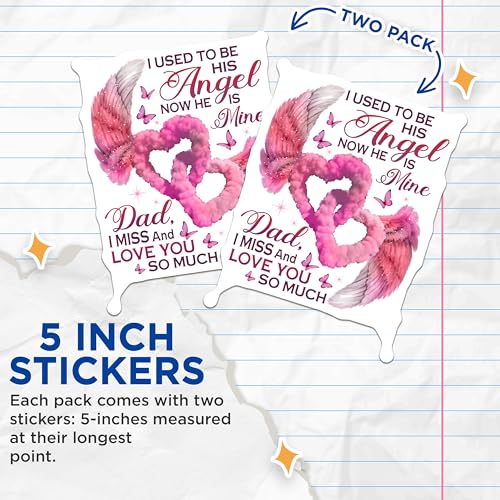 (2 Pack) Angel Memorial Stickers - Remembrance Decals - Memory Tribute Stickers for Dad - Loss of Father Stickers - 5" On Longest Side - Sticks to Smooth Flat Surfaces - Made in USA - BMCS6125