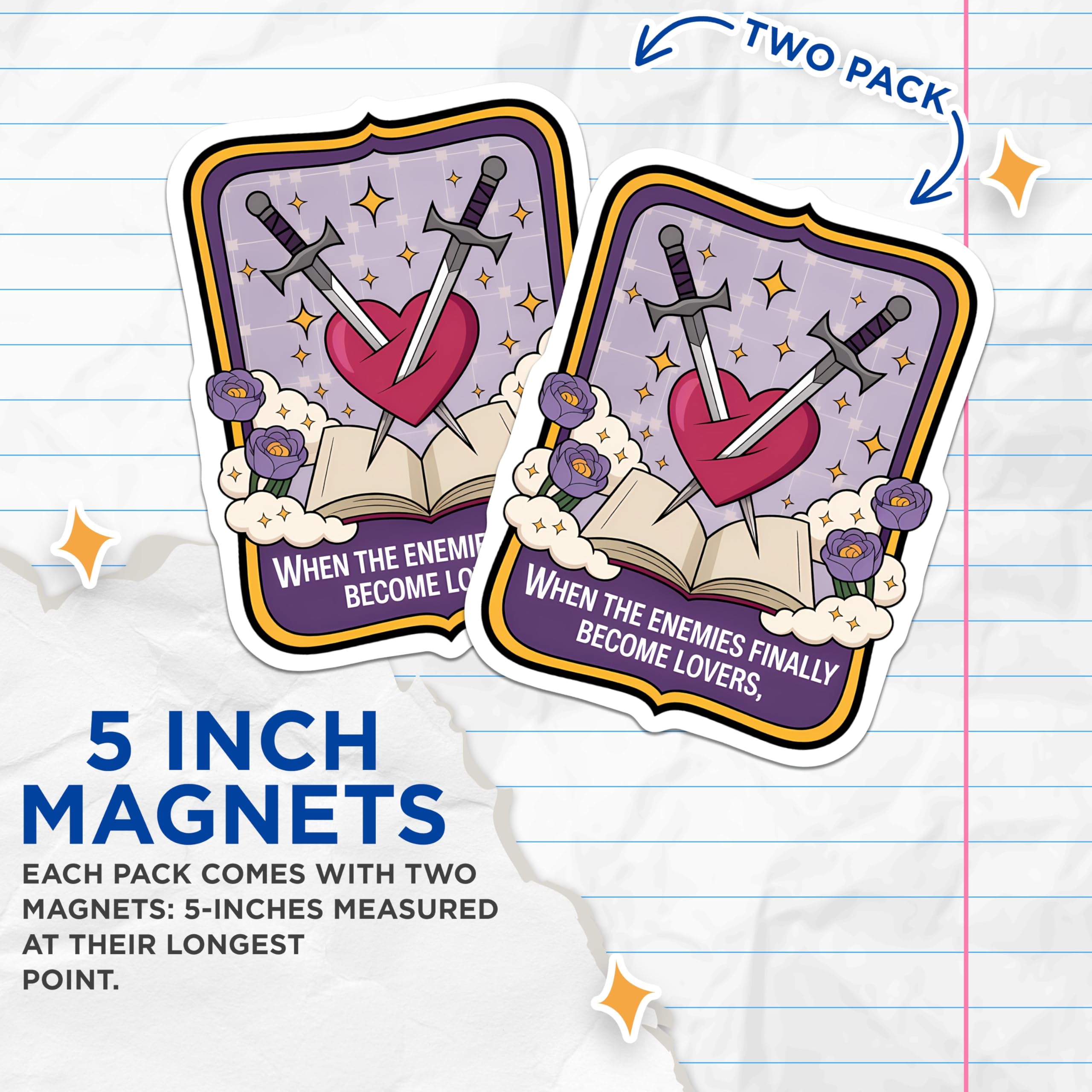 (2 Pack) Enemies to Lovers Magnets - Fantasy Romance Book Trope - Bookworm Literary Decor - Reader Art Collector Item - 5 Inches On Longest Side - Thick Durable Magnet - Made in USA - MAG21185