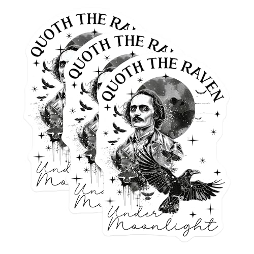 (3 Pack) Edgar Allan Poe Decals - Raven Art - Gothic Laptop Decals - 3 Inches On Longest Side - Easy Peel & Apply - Made in USA - 3MCS2327