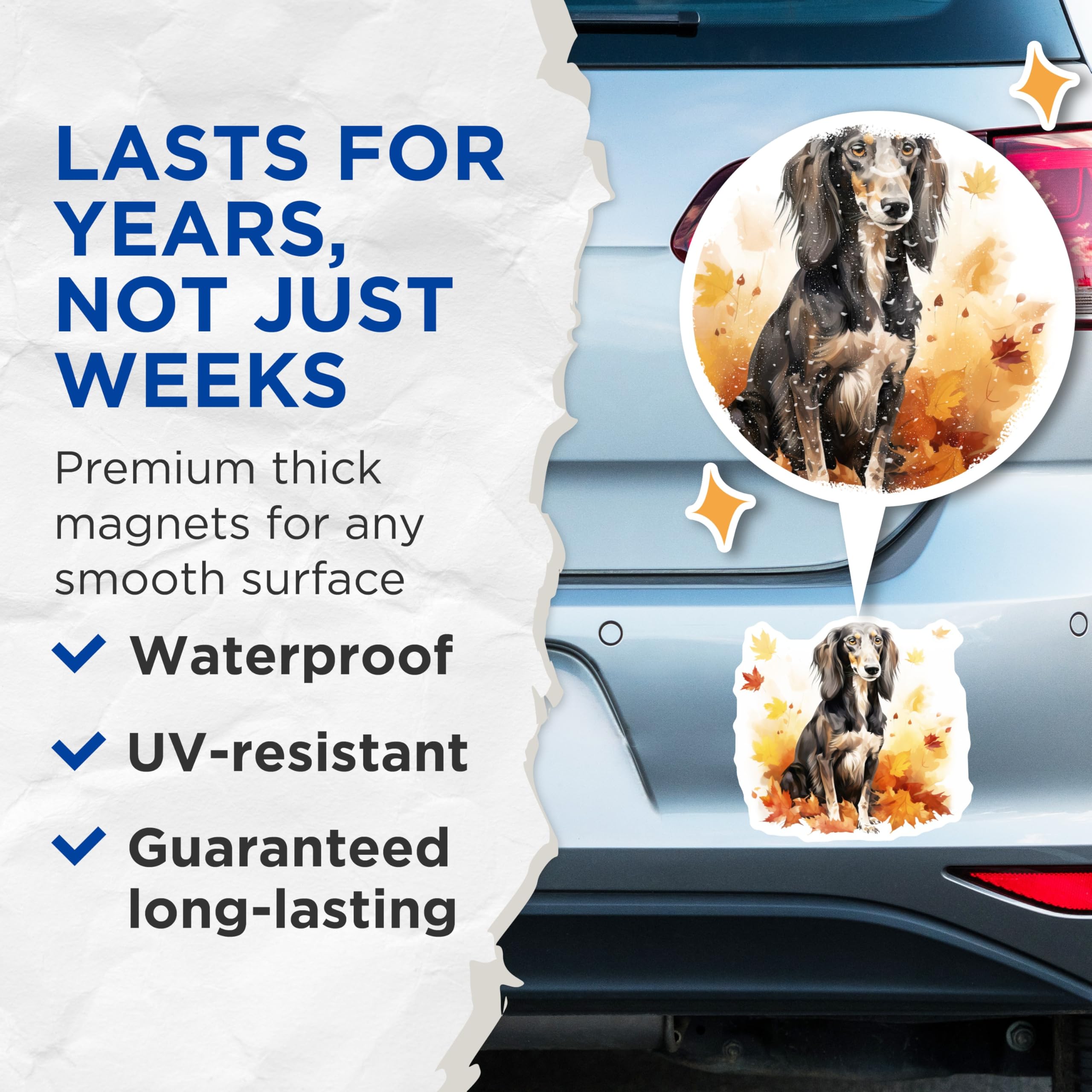 (2 Pack) Long Haired Dachshund Magnets - Autumn Fall Decor - Dog Lover Accents - 5 Inches On Longest Side - Thick Durable Magnet - Made in USA - MAG26854