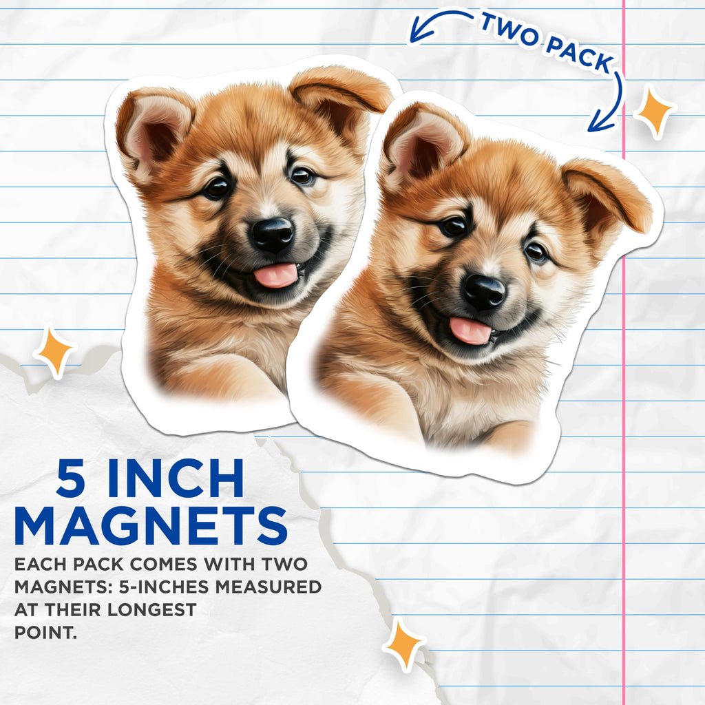 (2 Pack) Happy Shiba Inu Puppy Magnets - Dog Lover Decor - Pet Parent Kitchen Magnet - 5 Inches On Longest Side - Thick Durable Magnet - Made in USA - MAG29270