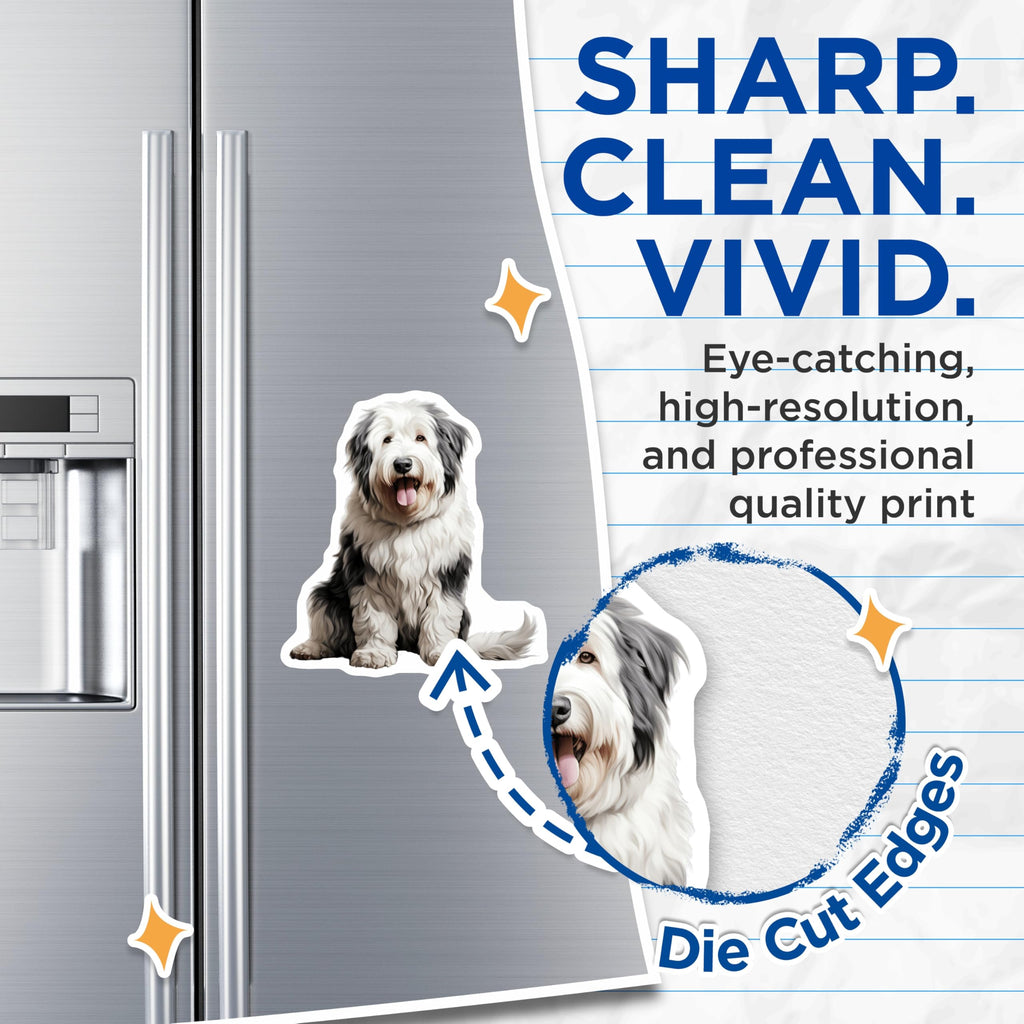 (2 Pack) Old English Sheepdog Magnets - Fluffy Dog Lover Refrigerator Decor - OES Pet Parent Appreciation - 5 Inches On Longest Side - Thick Durable Magnet - Made in USA - MAG26627