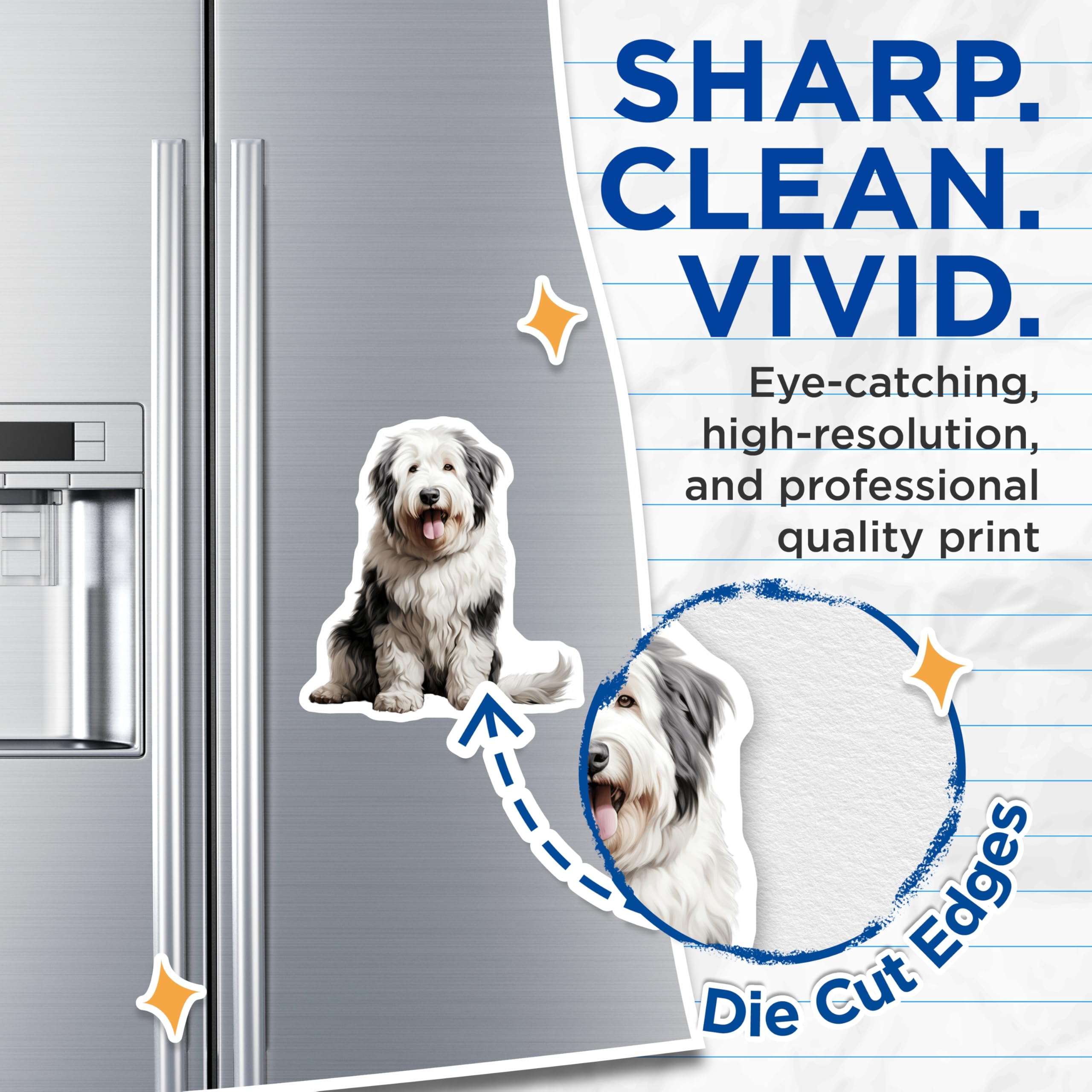 (2 Pack) Old English Sheepdog Magnets - Fluffy Dog Lover Refrigerator Decor - OES Pet Parent Appreciation - 5 Inches On Longest Side - Thick Durable Magnet - Made in USA - MAG26627