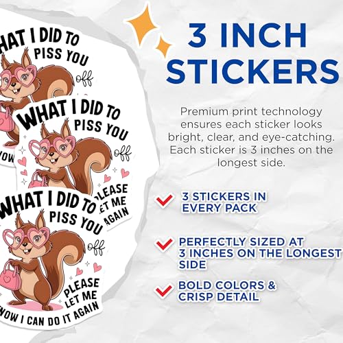 (3 Pack) Sarcastic Squirrel Decals - Funny Squirrel Quote - Mischievous Squirrel - Laptop Decals - 3 Inches On Longest Side - Easy Peel & Apply - Made in USA - 3MCS4328