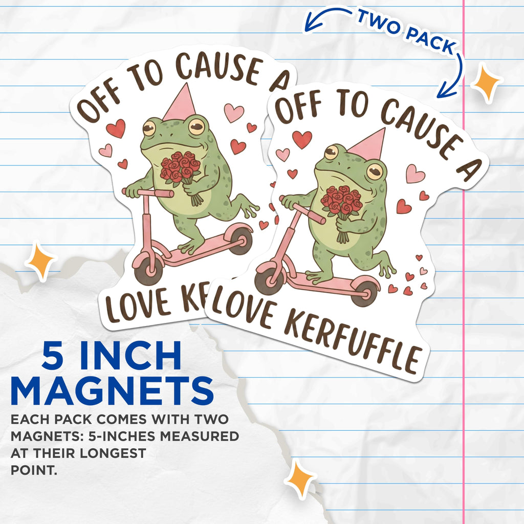 (2 Pack) Frog On Scooter Magnets - Love Kerfuffle Meme - Cute Froggy Gift - 5" On Longest Side - Premium Magnet - for Cars, Refrigerators, Toolboxes, Lockers - Made in USA - MAG16838